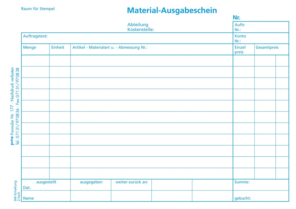 [177] Formular Material-Ausgabeschein, A5 quer, | 100 Blatt