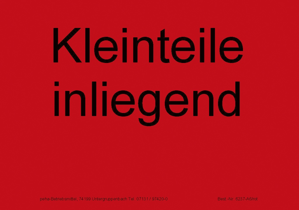 [622V-A637] Hinweis-Etiketten Einzelblatt DIN A6 (100 Stk.) | Text:"Kleinteile inliegend" (rot)