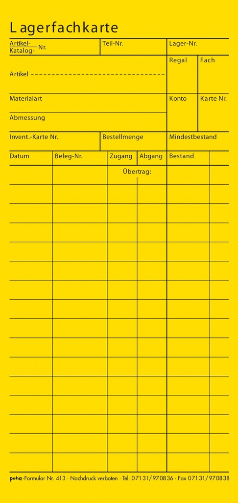 Lagerfachkarten a. Karton 10 x 21 cm, gelb | (100 Stk.)