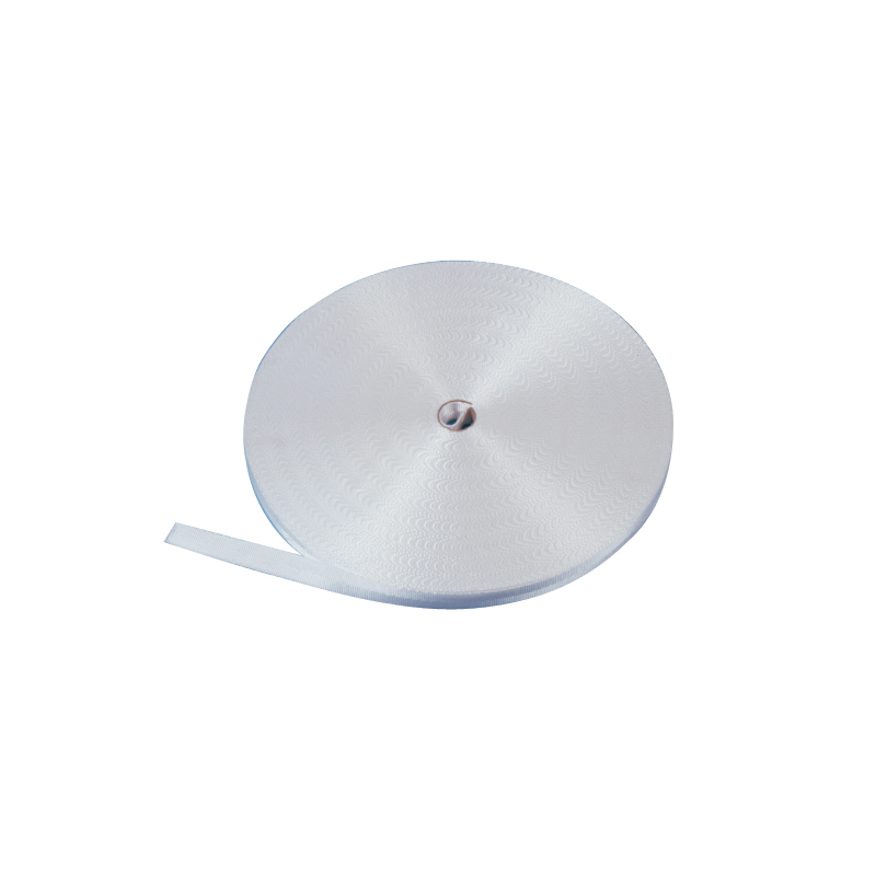 PES-Bindegurt, weiß auf Rolle | (B) 25mm (L) 100m | Reißfestigkeit: 1400 daN | m. Druck "LC1400daN, n. EN12195-2"