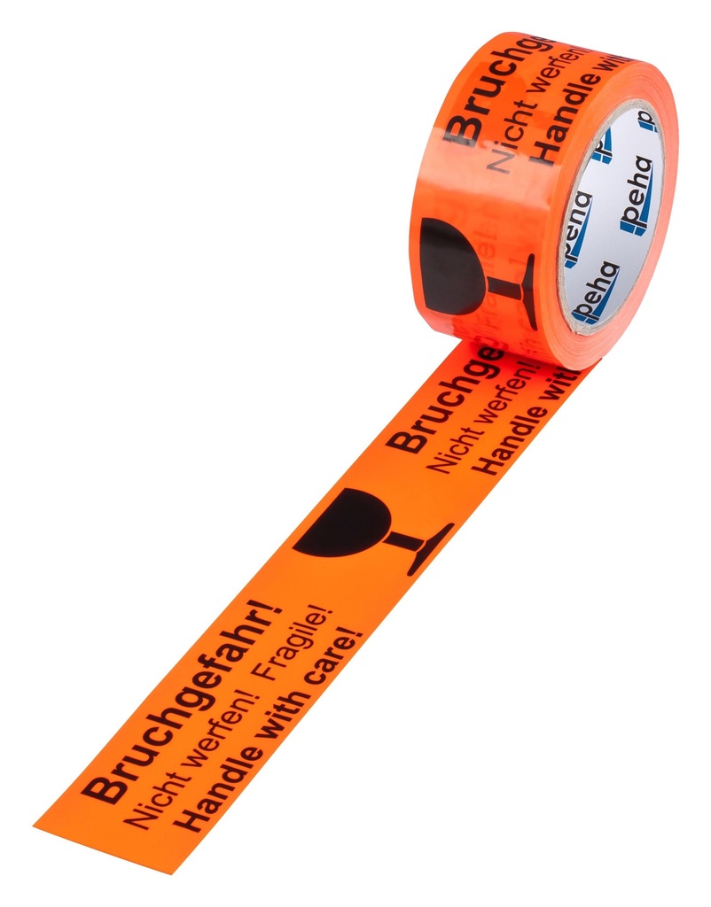 [62V-2509BG] PVC Hinweis-Klebeband (B) 50 mm (L) 66 m | 'Bruchgefahr' DE/EN/FR (mit Kelchsymbol)