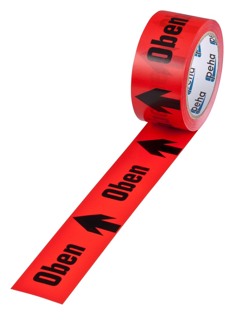 PVC Hinweis-Klebeband (B) 50 mm (L) 66 m | 'Oben' (mit Pfeilsymbol)