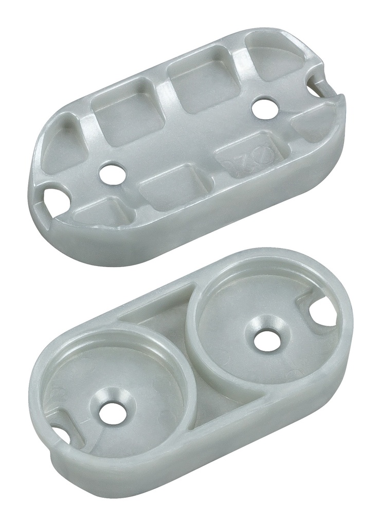[6063-SI20] QuickClick Basisteil 'Oval' z. Schrauben, | grau | 42x22 mm | f. 25 mm Stahlrohr | (20 Stk.)