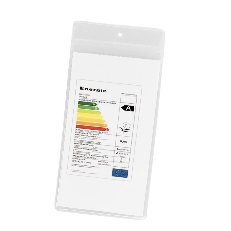 Schutzhüllen f. Energie Label, 140 my Klar | Maße: 58x105 mm + 15 mm Vorstoß (50 Stk.)