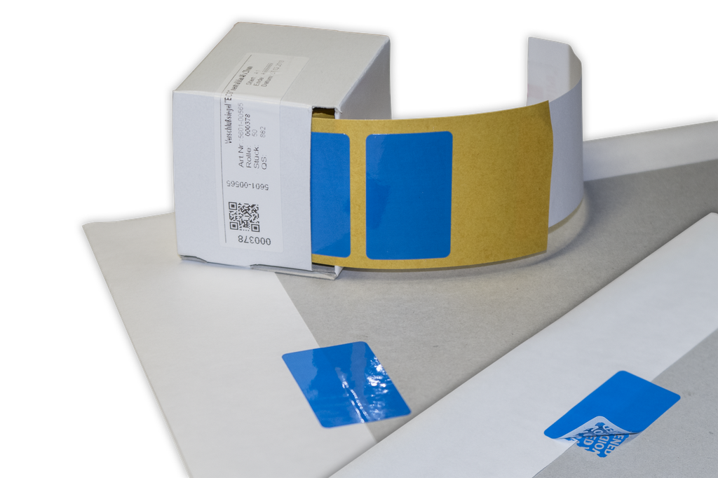 [20941-ETI] Siegel-Etiketten, blau "OPENED/VOID" | 40 x 25 mm (50 Stk.)