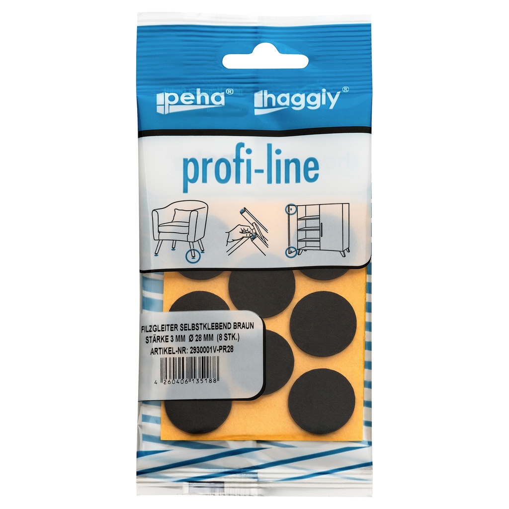 peha profi-line Filzgleiter selbstklebend, 3.0 mm Ø 28 mm | braun (8 Stk.)