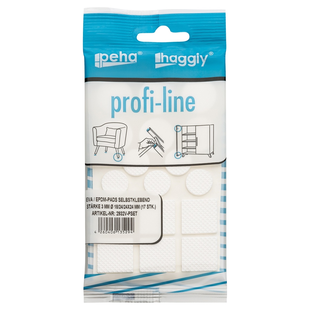 [2932V-PSET] peha profi-line EVA-Pads selbstklebend 3.0 mm versch. Größen | weiß (17 Stk.)