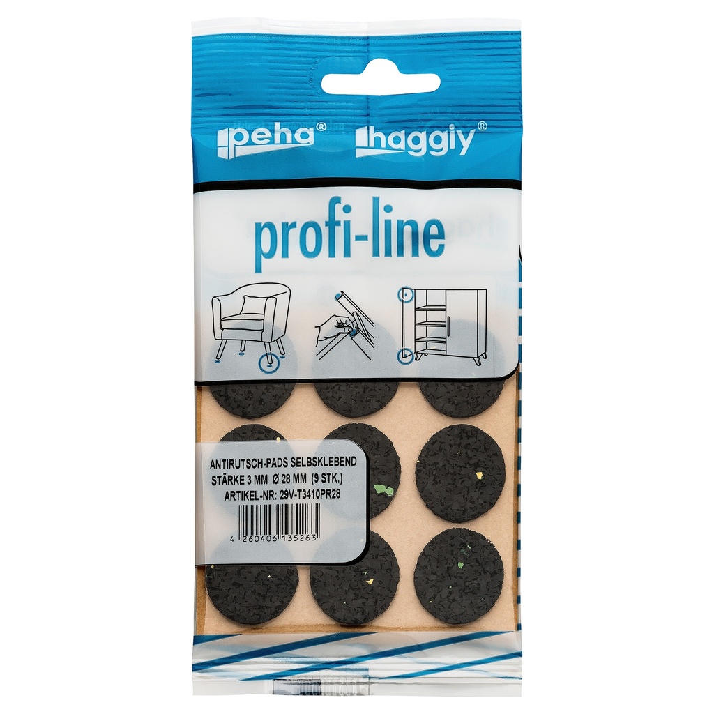 peha profi-line Antirutsch-Pads selbstkl. 3.0 mm Ø 28 mm | schwarz (9 Stk.)