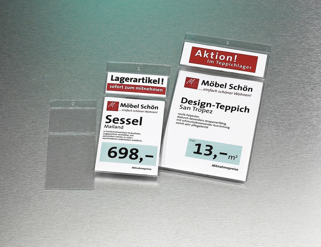 Preisschild-Schutzhüllen DIN A6 + 36mm - kleines Fach oben