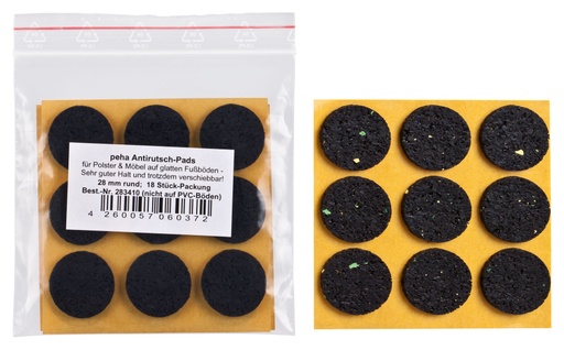 [28V-T3410S2] Antirutsch-Pads, selbstklebend, schwarz | Ø 28 mm | Stärke: 3 mm (18 Stk.)
