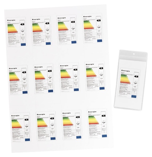 [800412-P25] Einschieb-Karton f. Energielabel-Schutzhüllen | auf DIN A 4 Bogen, perforiert auf  (52*98 mm)