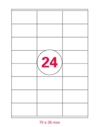 [21V-G70036] Etiketten Einzelblatt DIN A4, weiß (100 Blatt) | 70 x 36 mm | 24 Etik./Blatt