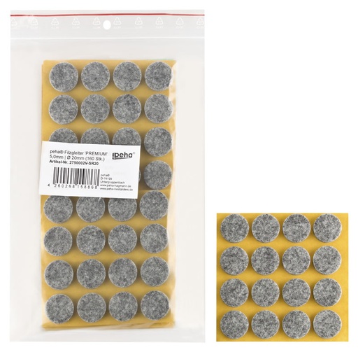 [2750002V-SR20] Filzgleiter selbstkl. PREMIUM - 5,0 mm stark, grau | Ø 20 mm (160 Stk.)