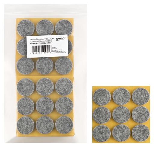 [2750002V-SR30] Filzgleiter selbstkl. PREMIUM - 5,0 mm stark, grau | Ø 30 mm (90 Stk.)