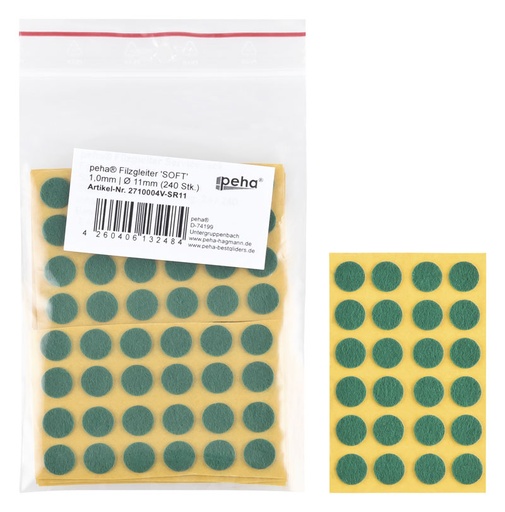 [2710004V-SR11] Filzgleiter selbstkl. SOFT - 1,0 mm stark, grün | Ø 11 mm (240 Stk.)