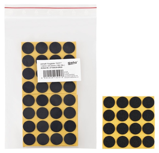 [2710003V-SR20] Filzgleiter selbstkl. SOFT - 1,0 mm stark, schwarz | Ø 20 mm (160 Stk.)