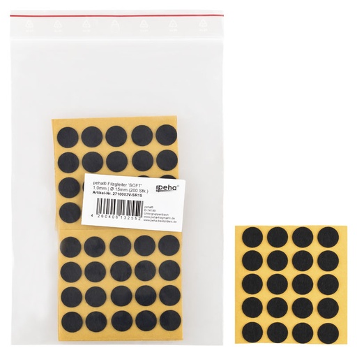 [2710003V-SR15] Filzgleiter selbstkl. SOFT - 1,0 mm stark, schwarz | Ø 15 mm (200 Stk.)