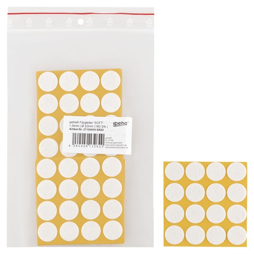 [2710000V-SR20] Filzgleiter selbstkl. SOFT - 1,0 mm stark, weiß | Ø 20 mm (160 Stk.)