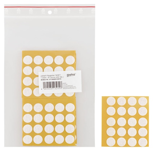 [2710000V-SR15] Filzgleiter selbstkl. SOFT - 1,0 mm stark, weiß | Ø 15 mm (200 Stk.)