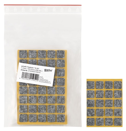 [2720002V-SQ15] Filzgleiter sk SLIM-1,7 mm, grau, quadr. | 15 x 15 mm (200 Stk.)