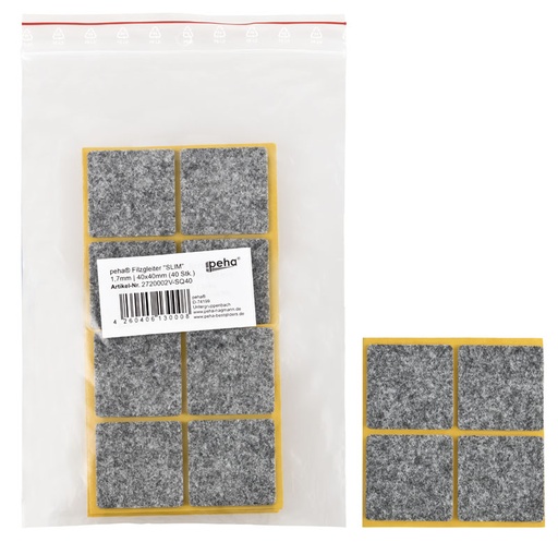 [2720002V-SQ40] Filzgleiter sk SLIM-1,7 mm, grau, quadr. | 40 x 40 mm (40 Stk.)