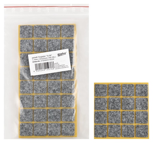[2720002V-SQ22] Filzgleiter sk SLIM-1,7 mm, grau, quadr. | 22 x 22 mm (160 Stk.)