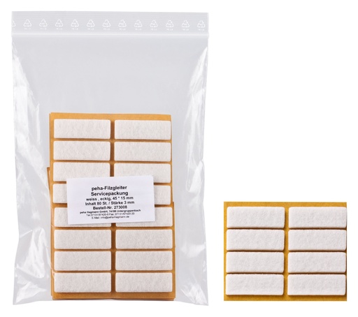 [2730000V-SV15] Filzgleiter sk STANDARD-3,0 mm, weiß, rechteckig | 15 x 45 mm (80 Stk.)