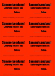 [620V-H12] Hinweis-Etiketten 8 Stk./Blatt signalrot, 99x69 mm | Aufdruck: &quot;SAMMELSENDUNG!&quot;
