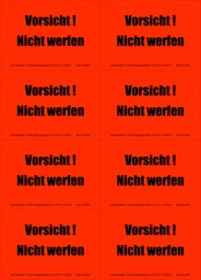 [620V-H04] Hinweis-Etiketten 8 Stk./Blatt signalrot, 99x69 mm | Aufdruck: &quot;VORSICHT! Nicht werfen&quot;