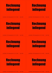 [620V-H02] Hinweis-Etiketten 8 Stk./Blatt signalrot, 99x69 mm | Aufdruck: &quot;RECHNUNG inliegend&quot;