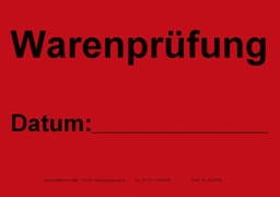 [622V-A626] Hinweis-Etiketten Einzelblatt DIN A6 (100 Stk.) | Text: &quot;Warenprüfung - Datum&quot; (rot)