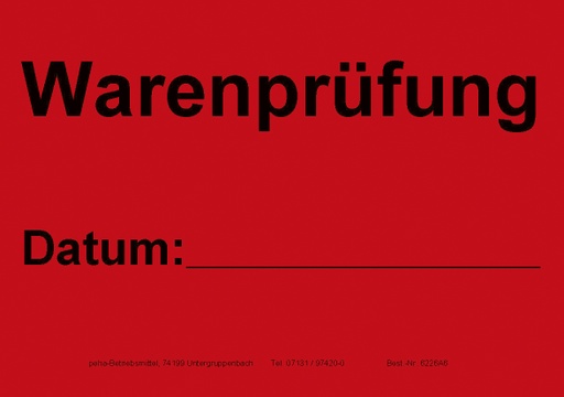 [622V-A626] Hinweis-Etiketten Einzelblatt DIN A6 (100 Stk.) | Text: "Warenprüfung - Datum" (rot)