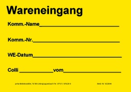 [622V-A625] Hinweis-Etiketten Einzelblatt DIN A6 (100 Stk.) | Text: &quot;Wareneingang Kw-Komm…&quot; (gelb)
