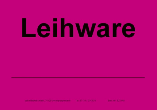 [622V-A621] Hinweis-Etiketten Einzelblatt DIN A6 (100 Stk.) | Text: "Leihware" (signalrot)