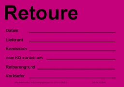 [622V-A620] Hinweis-Etiketten Einzelblatt DIN A6 (100 Stk.) | Text: &quot;Retoure-Datum-Lieferant…&quot; (signalrot)