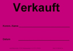 [622V-A636] Hinweis-Etiketten Einzelblatt DIN A6 (100 Stk.) | Text: &quot;Verkauft / Komm / …&quot; (rot)