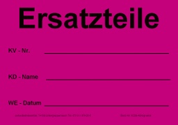 [622V-A639] Hinweis-Etiketten Einzelblatt DIN A6 (100 Stk.) | Text: &quot;Ersatzteile / KV-Nr/…&quot; (signalrot)