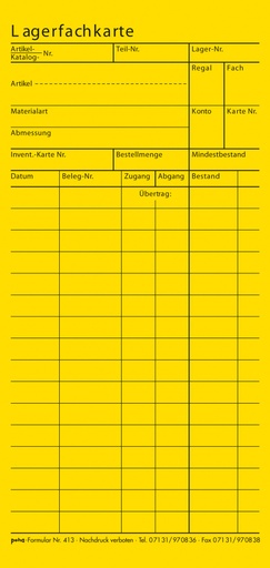 [413] Lagerfachkarten a. Karton 10 x 21 cm, gelb | (100 Stk.)