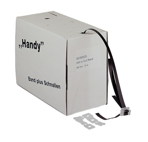 [301299] PP-Umreifungs-Handy schwarz (B) 12 mm (L) 600 m | Kern-Ø: 62mm | Stärke 0,65mm | Reißfest. 1300N