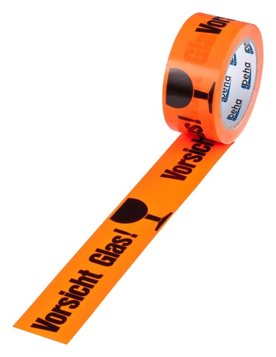[62V-2503VG] PVC Hinweis-Klebeband (B) 50 mm (L) 66 m | 'Vorsicht Glas' (mit Kelchsymbol)