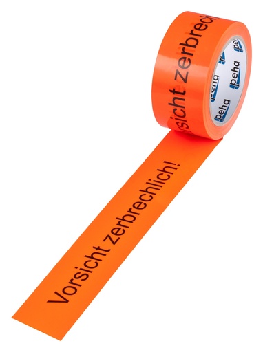 [62V-2512VZ] PVC Hinweis-Klebeband (B) 50 mm (L) 66 m | 'Vorsicht zerbrechlich'