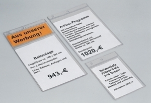 [801010] Preisschild-Schutzhüllen m. 2 Fächern f. 10x10 cm, 180my | Klar | 106x167 mm (100 Stk.)