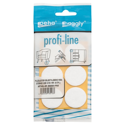 [2930000V-PR35] peha profi-line Filzgleiter selbstklebend, 3.0 mm Ø 35 mm | weiß (6 Stk.)