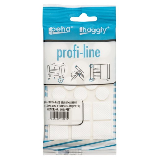 [2932V-PSET] peha profi-line EVA-Pads selbstklebend 3.0 mm versch. Größen | weiß (17 Stk.)